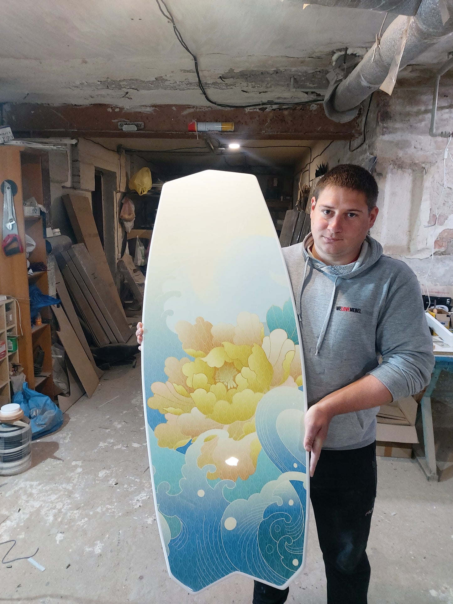 Surfboard Bar Table -Yellow Flower