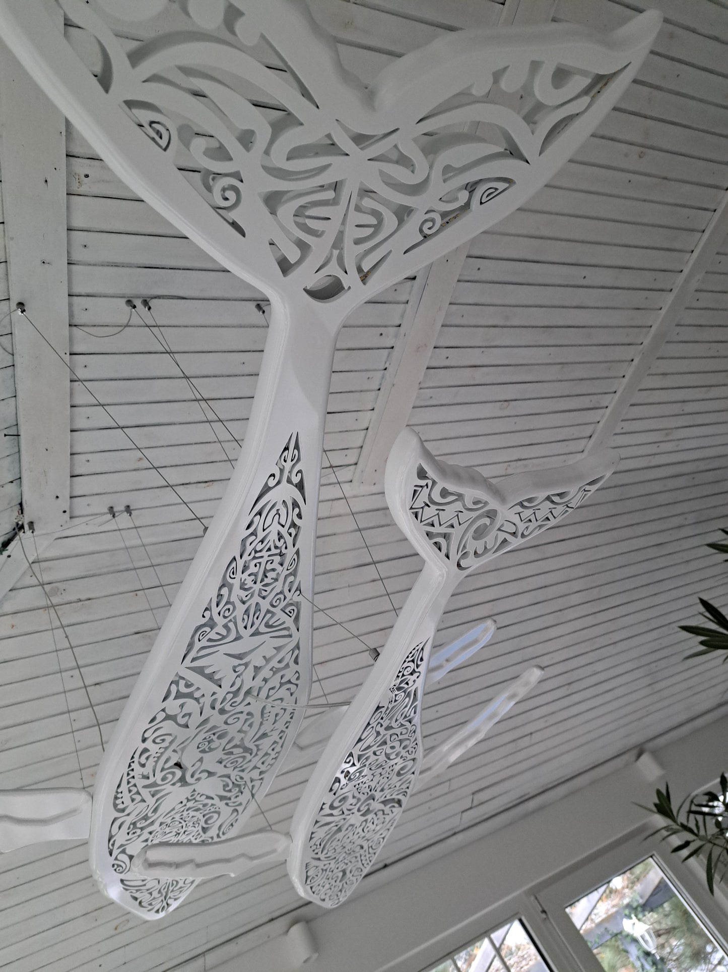 Blue pattern 72 inches Whale and baby whale ceiling chandelier:led lamps for beach coastal or nautical home room decor in Maori surf style