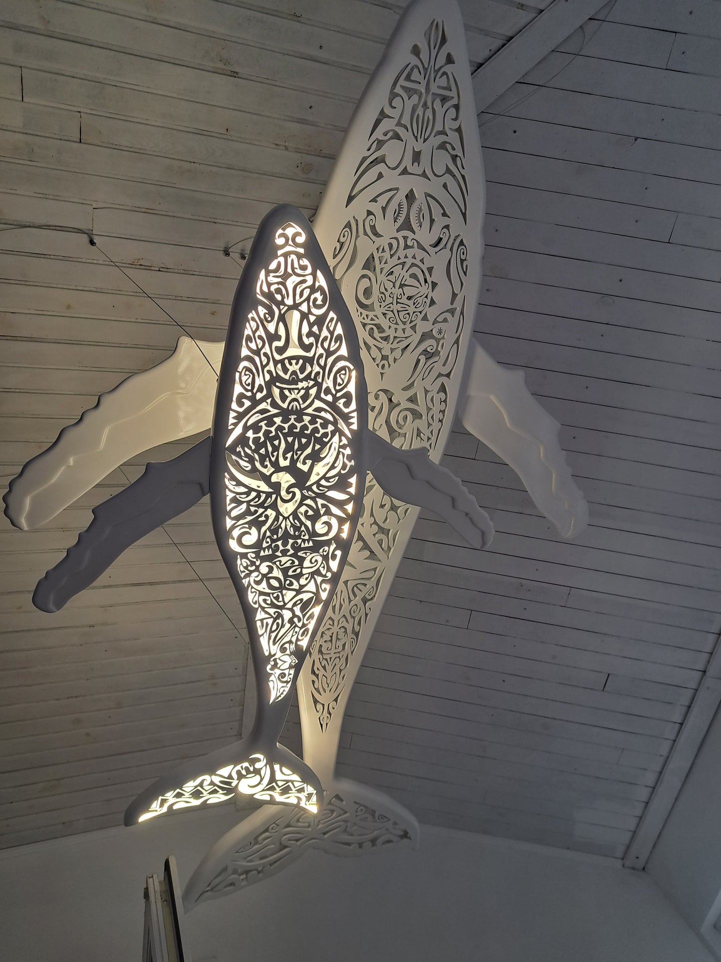 Blue pattern 72 inches Whale and baby whale ceiling chandelier:led lamps for beach coastal or nautical home room decor in Maori surf style