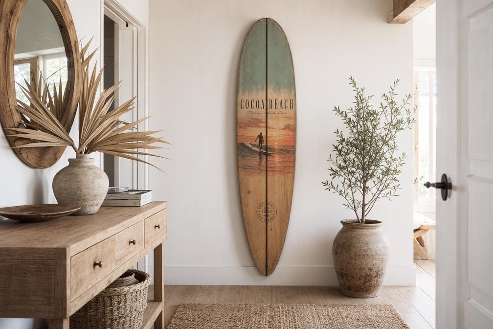 Vintage Surfboard Wall Art - Coastal Interior Design Beach House Wall Decor