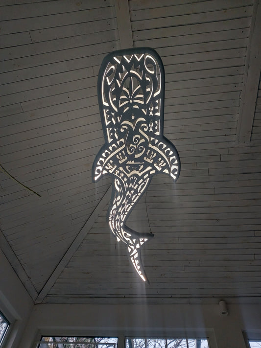 Handcrafted Unique Whale Shark Ceiling Chandelier in Maori Surf Style