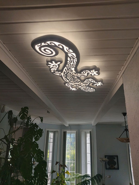 Wooden Handcrafted Chandelier with Gecon: LED Lamp