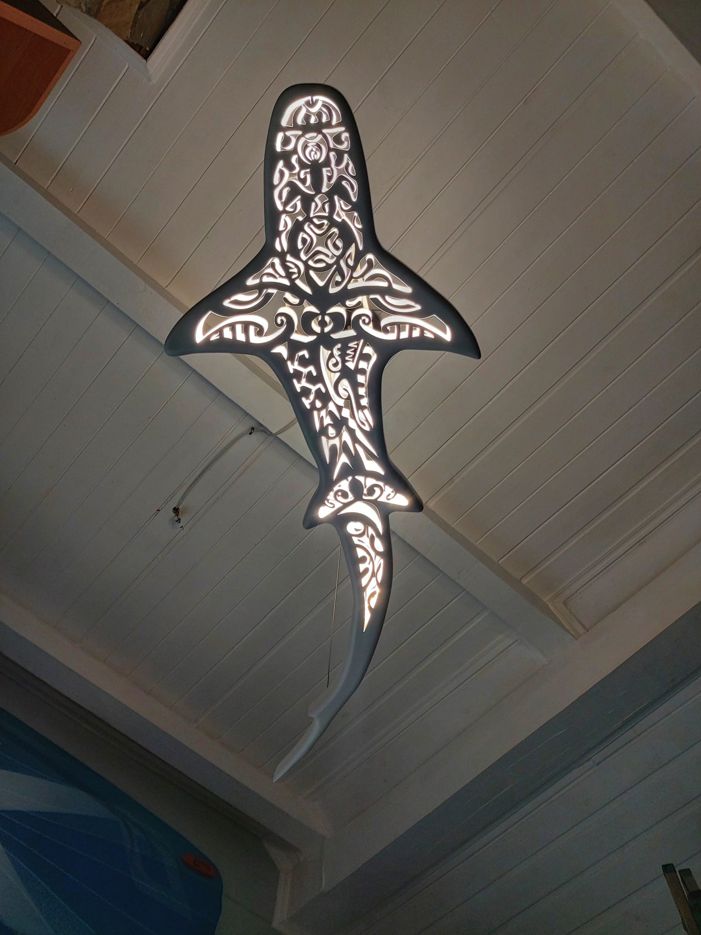 Lamp Maori Decor - Unique Wooden Shark-Shaped Ceiling Chandelier
