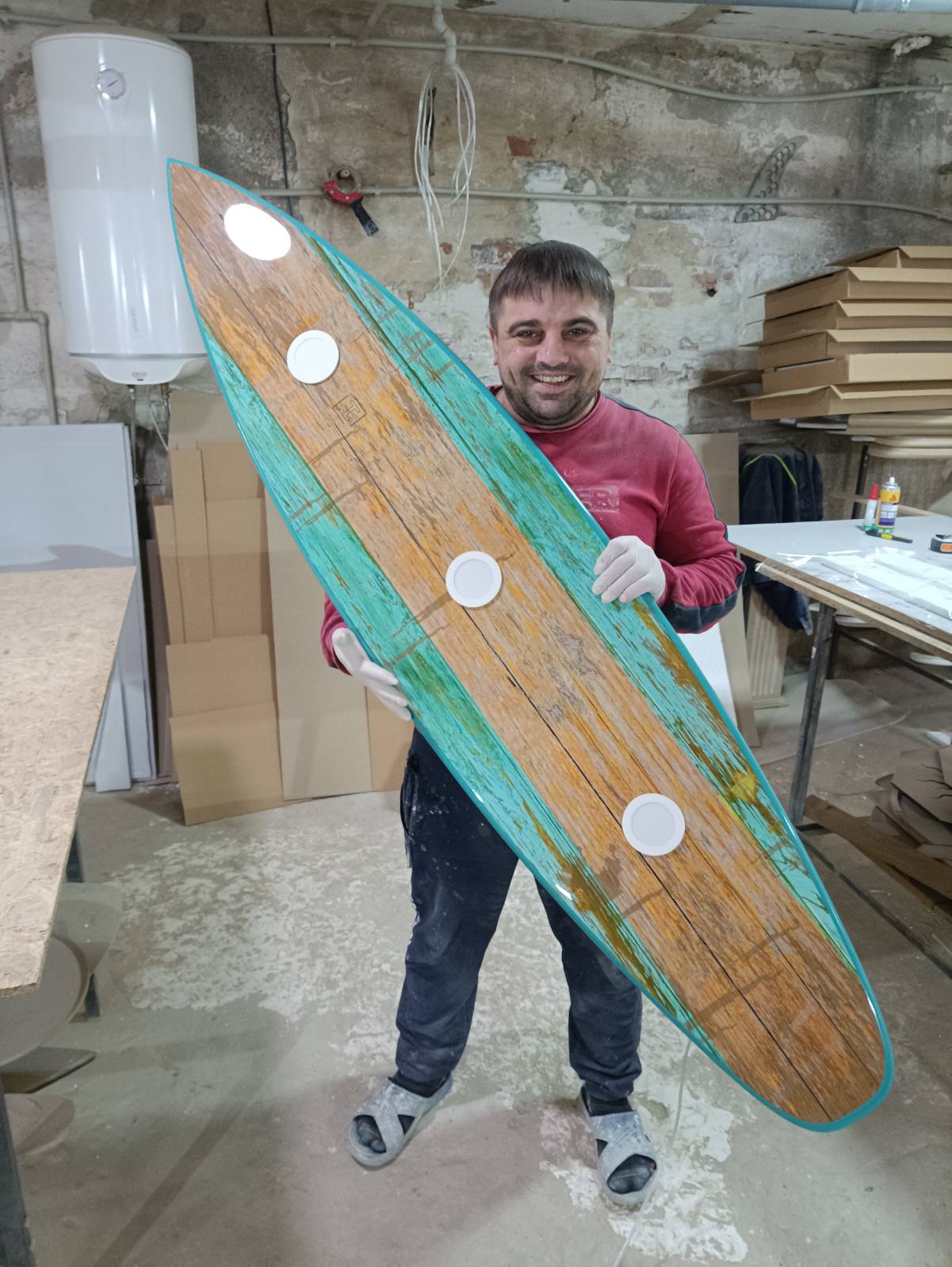 Surfboard Shaped Ceiling Chandelier, Green vintage - Pool Billiard Table Light