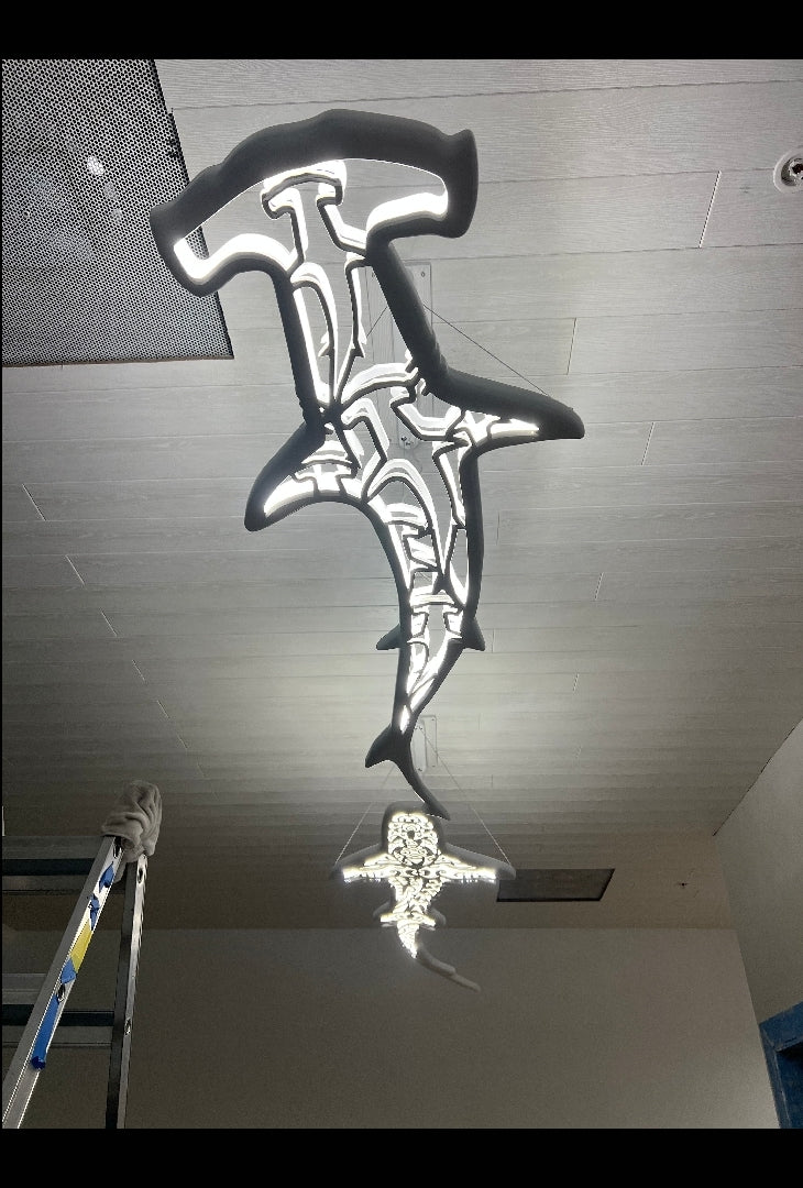 Lamp Maori Decor - Unique Wooden Shark-Shaped Ceiling Chandelier