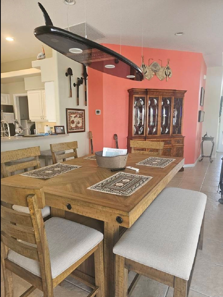 Ceiling Chandelier in the Shape of a Surfboard with a Maori Pattern