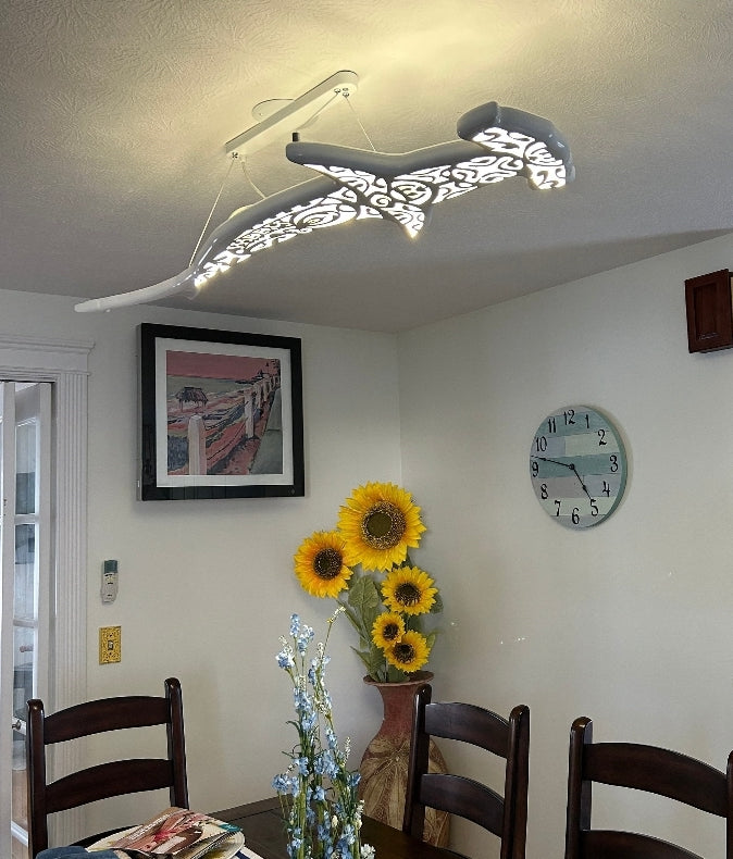 Lamp Maori Decor - Unique Wooden Shark-Shaped Ceiling Chandelier