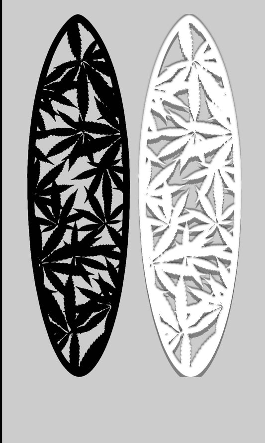Surfboard Shaped Ceiling Chandelier with Canabis Leaf Carving