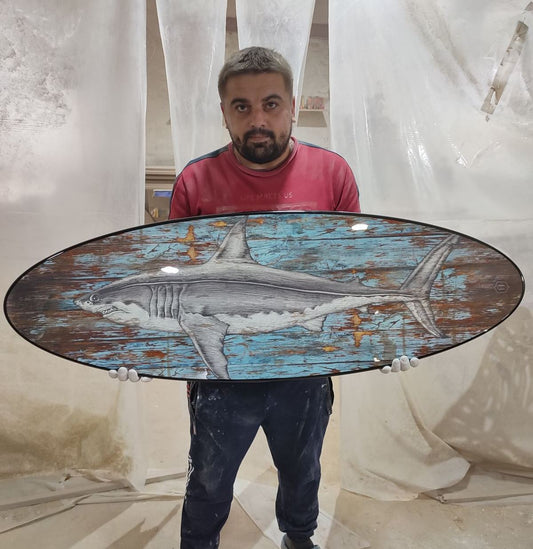 Surfboard Shark Table - Surfing Art Decor