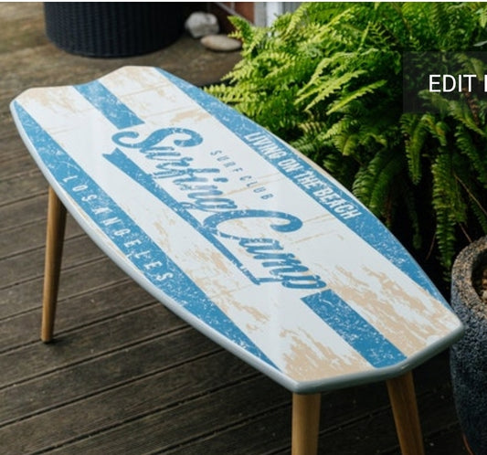 Surfboard Shaped Coffee Table in Nautical Vintage Design