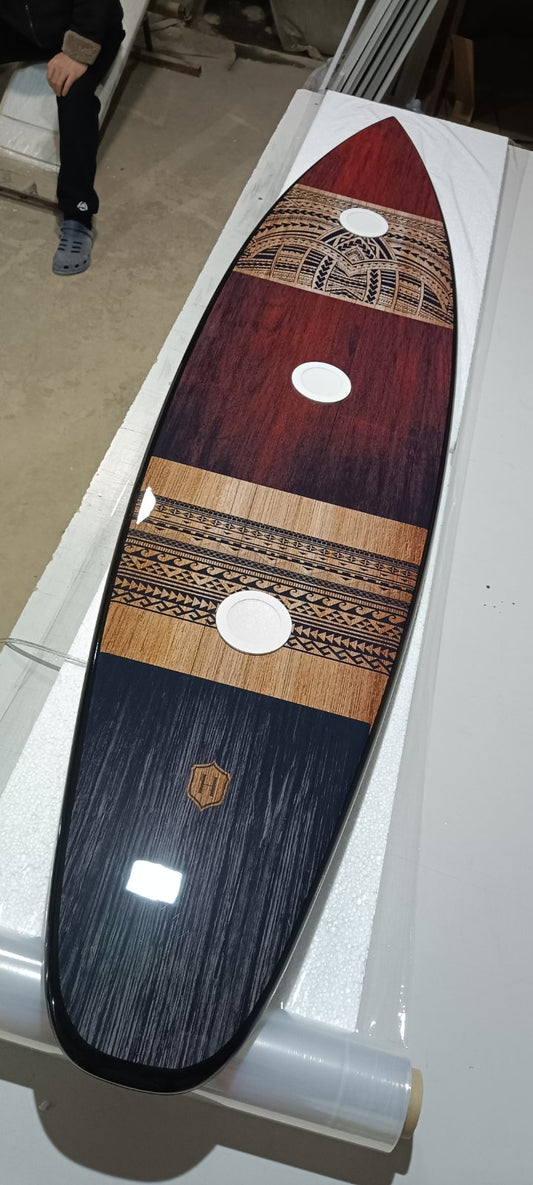 Ceiling Chandelier in the Shape of a Surfboard with a Maori Pattern