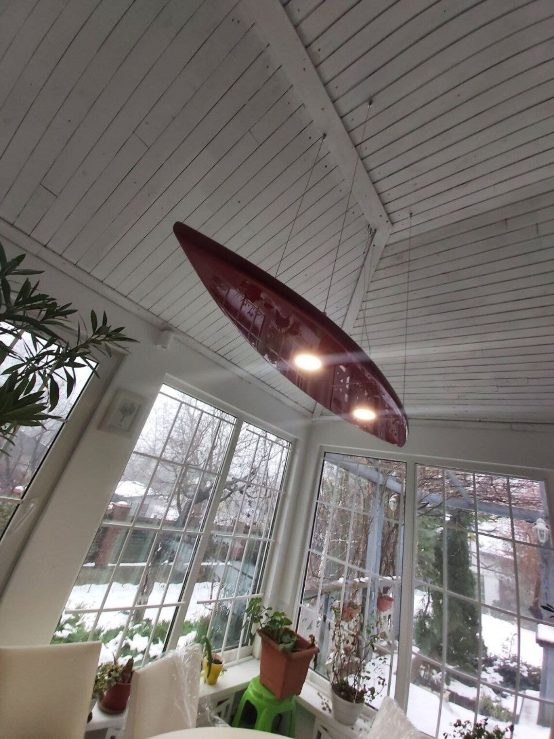 50 inch Red Metallic Surfboard Shaped Ceiling Chandelier - Pool Billiard Table Light