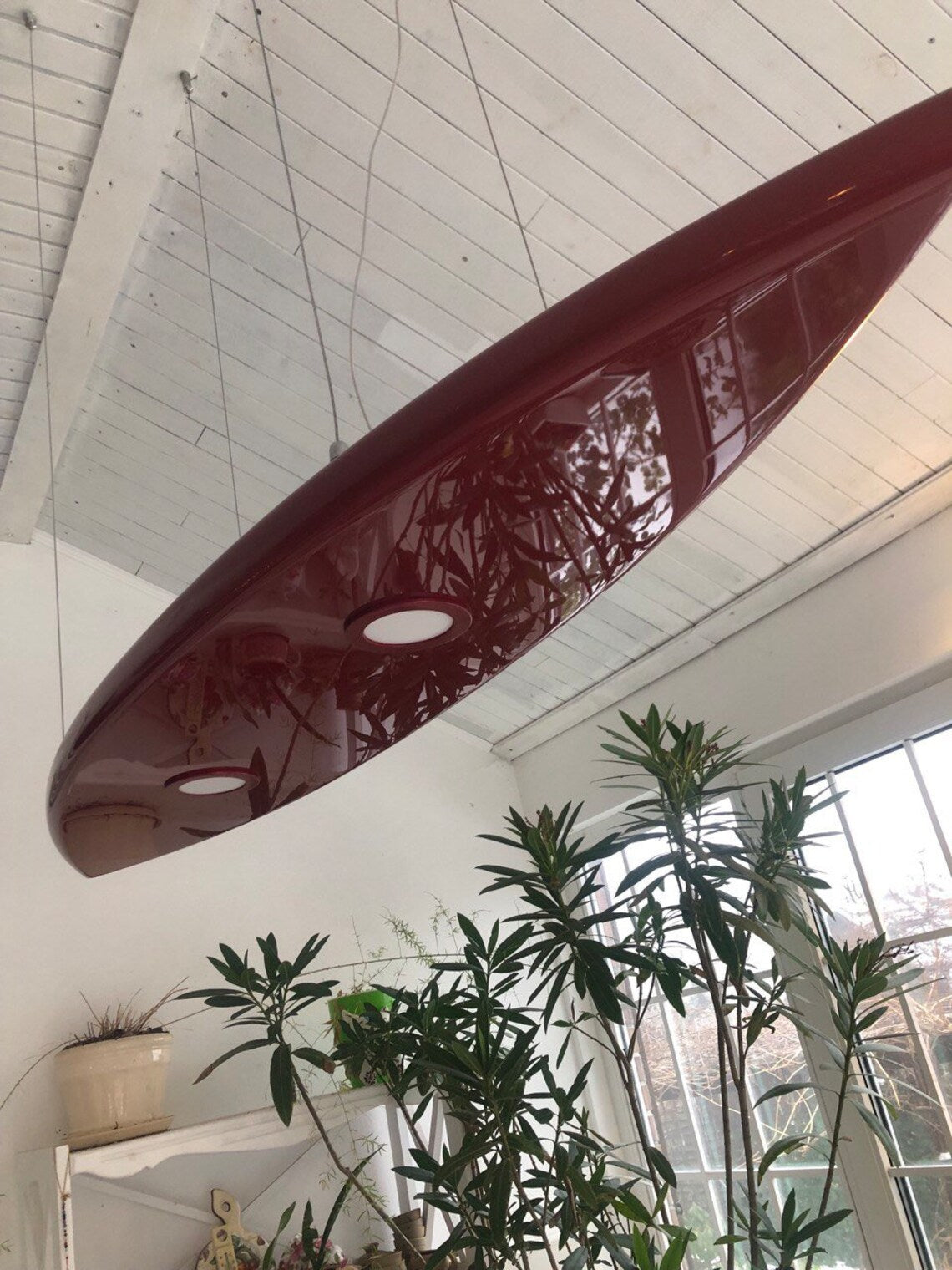50 inch Red Metallic Surfboard Shaped Ceiling Chandelier - Pool Billiard Table Light