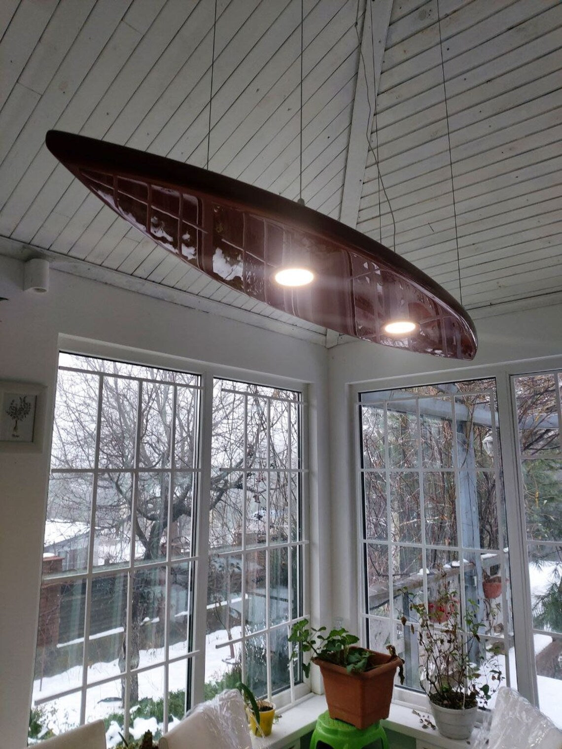50 inch Red Metallic Surfboard Shaped Ceiling Chandelier - Pool Billiard Table Light