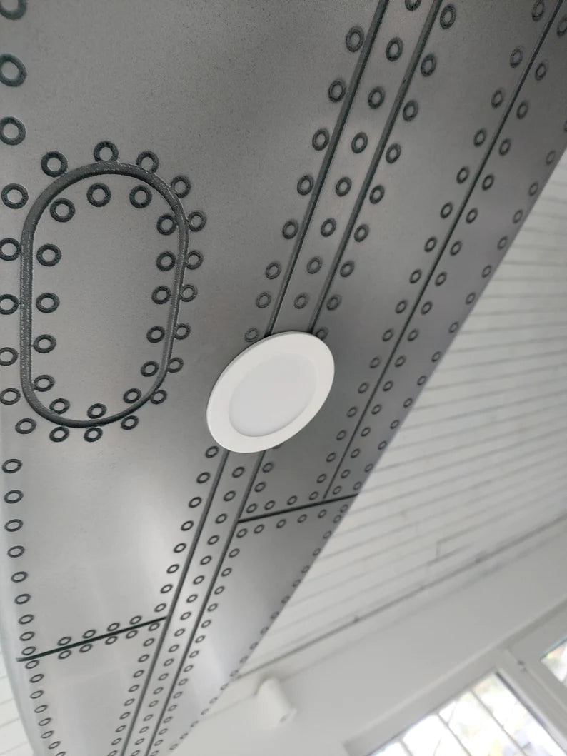 Aluminum Ceiling Chandelier in the Shape of a Surfboard - Covered with Liquid Aluminum
