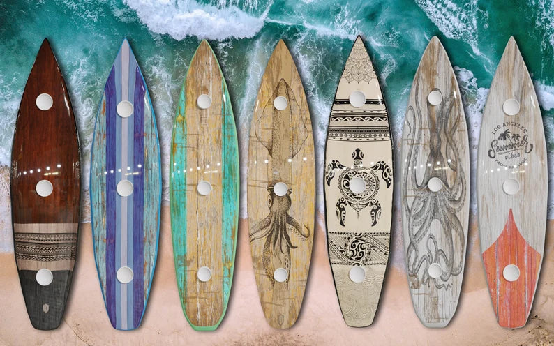 Ceiling Chandelier in the Shape of a Surfboard with a Maori Pattern