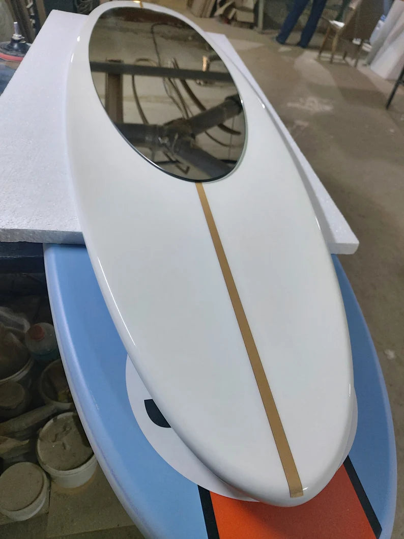 Large Wall Mirror in Wooden Surfboard Shaped Frame