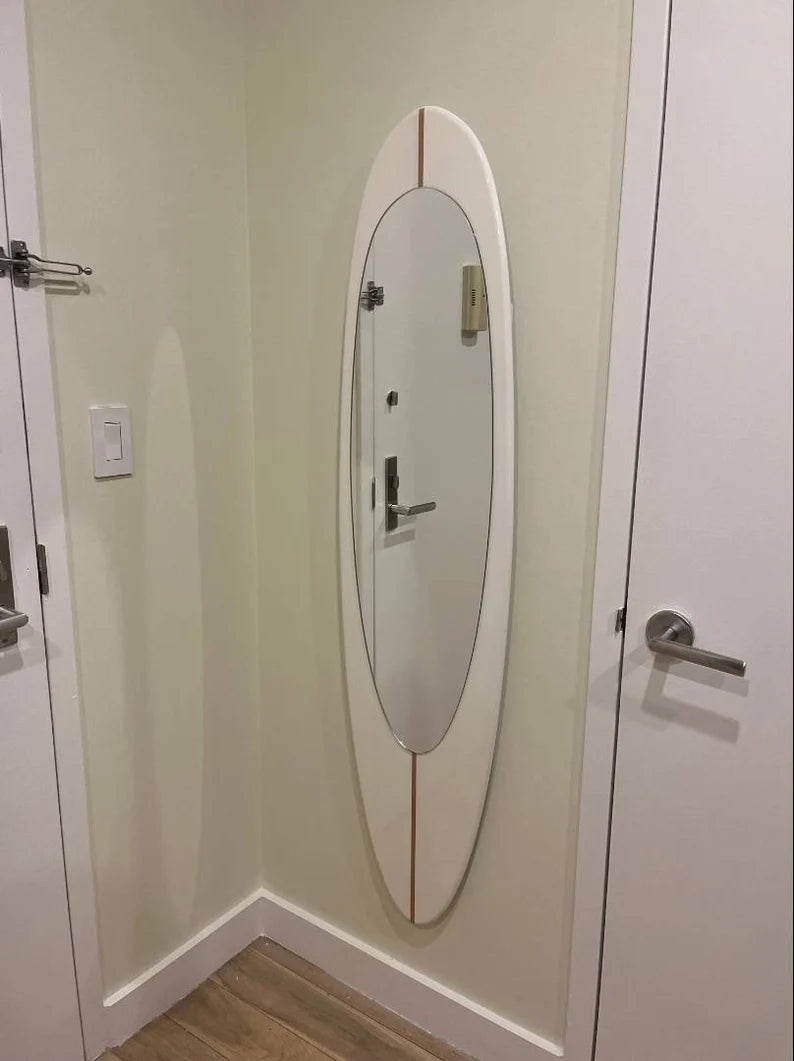 Large Wall Mirror in Wooden Surfboard Shaped Frame