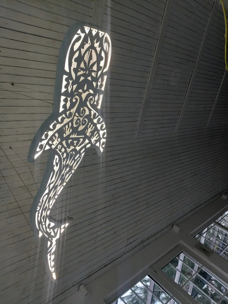 Handcrafted Unique Whale Shark Ceiling Chandelier in Maori Surf Style