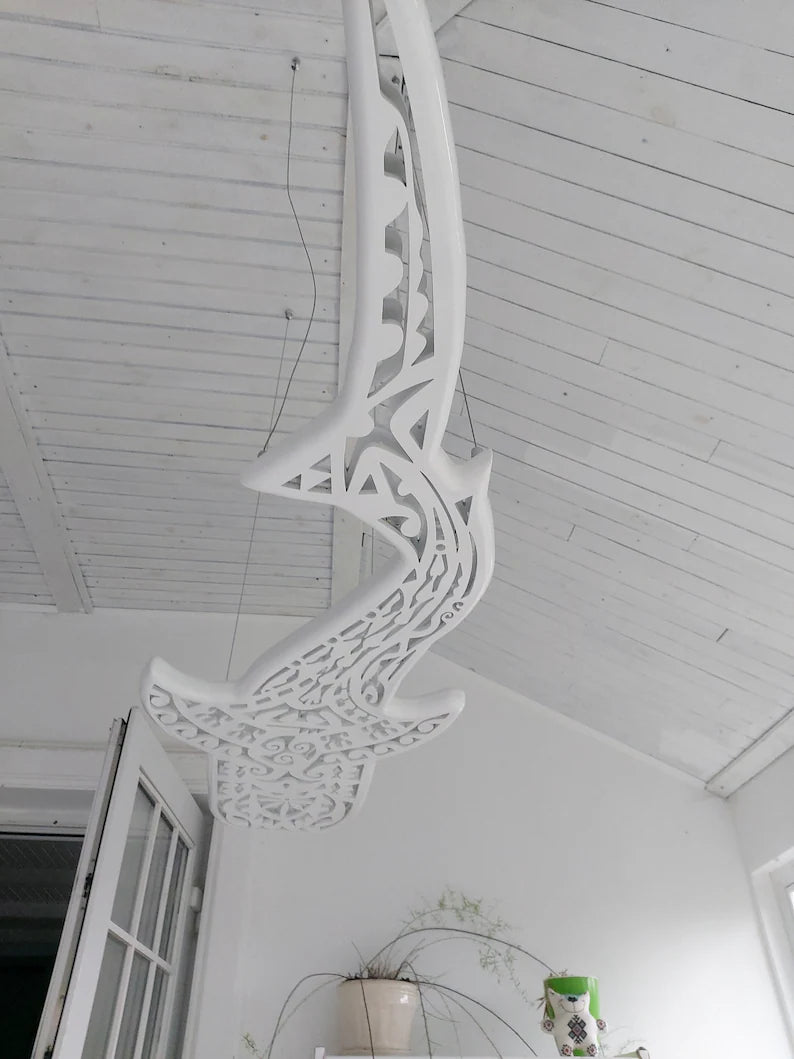 Handcrafted Unique Whale Shark Ceiling Chandelier in Maori Surf Style