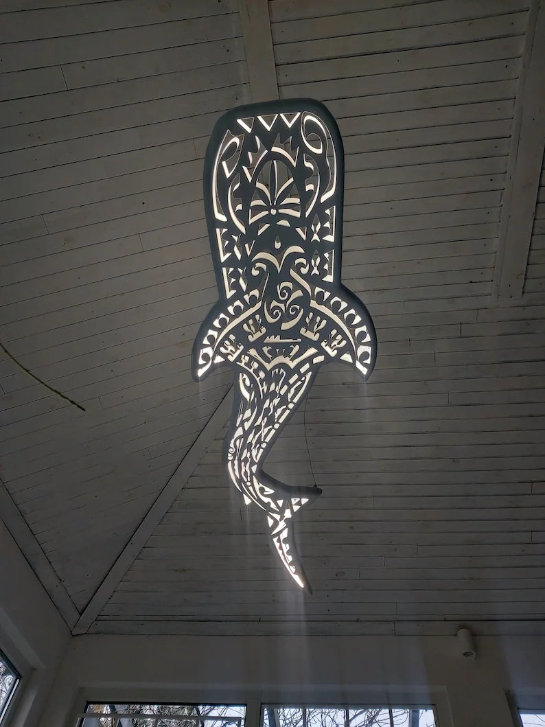 Handcrafted Unique Whale Shark Ceiling Chandelier in Maori Surf Style