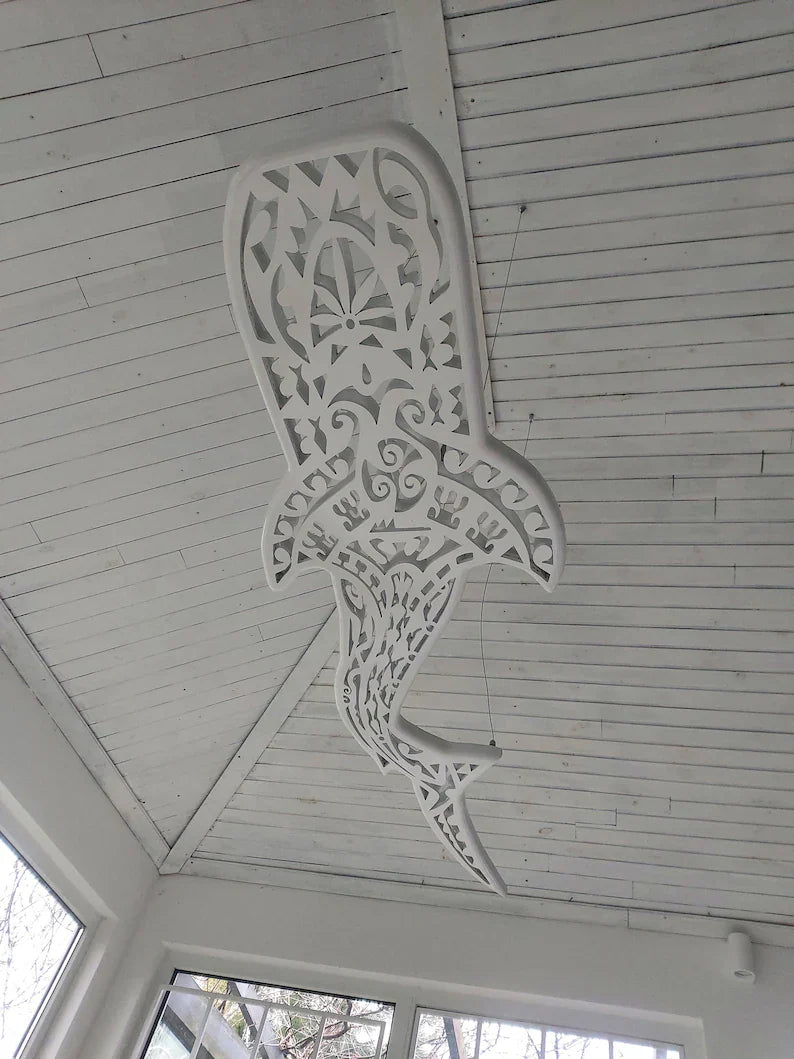 39 inches Handcrafted Unique Whale Shark Ceiling Chandelier in Maori Surf Style