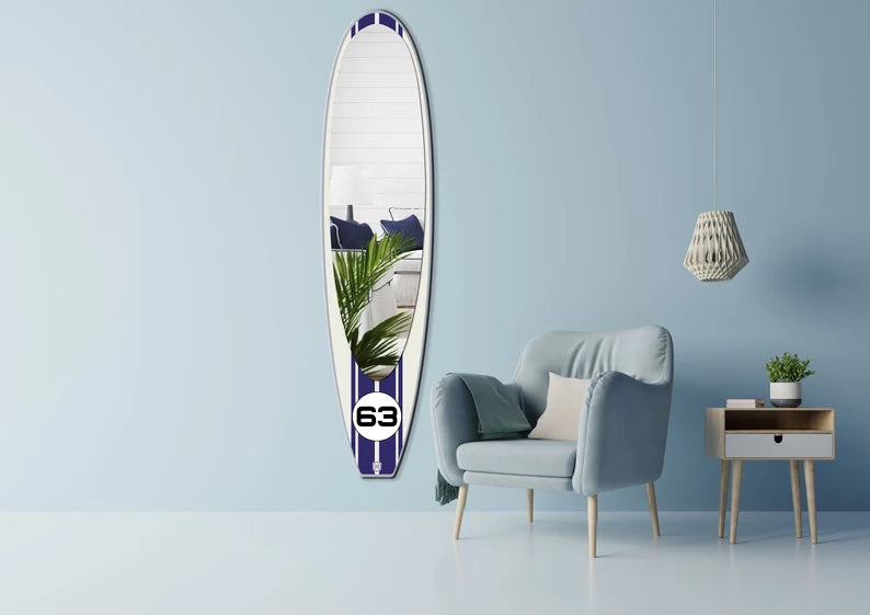 Large Wall Mirror in Wooden Surfboard Shaped Frame