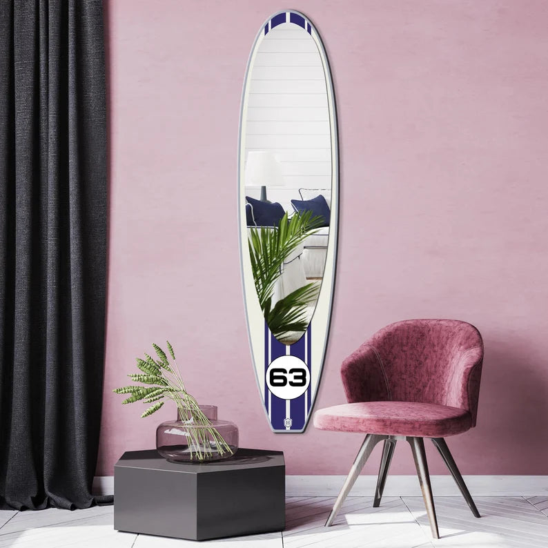 Large Wall Mirror in the Shape of a Surfboard "Surfers Bus"