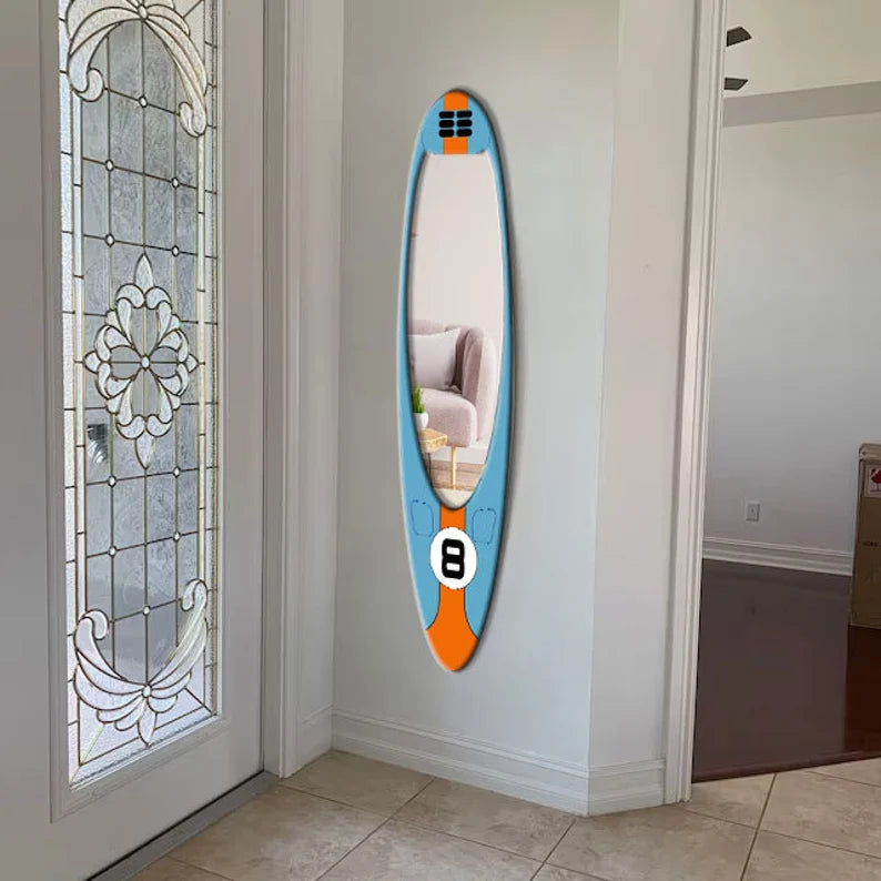 Large Wall Mirror in the Shape of a Surfboard "Surfers Bus"