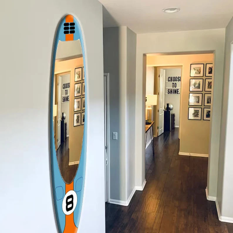 Large Wall Mirror in Wooden Surfboard Shaped Frame