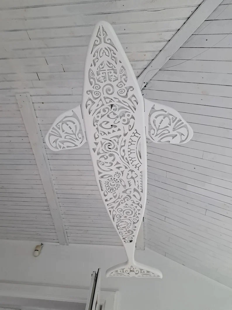 40 inch Handcrafted Unique Orca LED Wall Lamp in Maori Surf Style