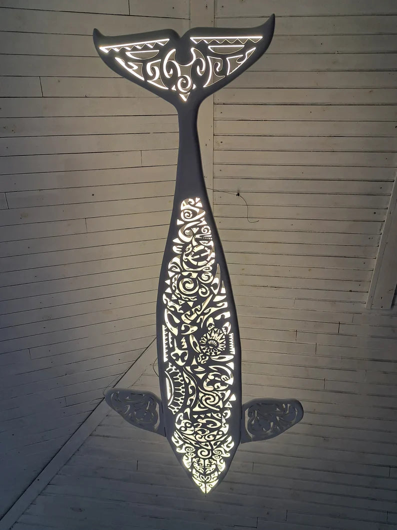 40 inch Handcrafted Unique Orca LED Wall Lamp in Maori Surf Style