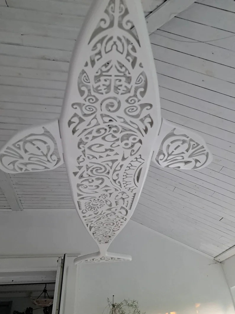 40 inch Handcrafted Unique Orca LED Wall Lamp in Maori Surf Style