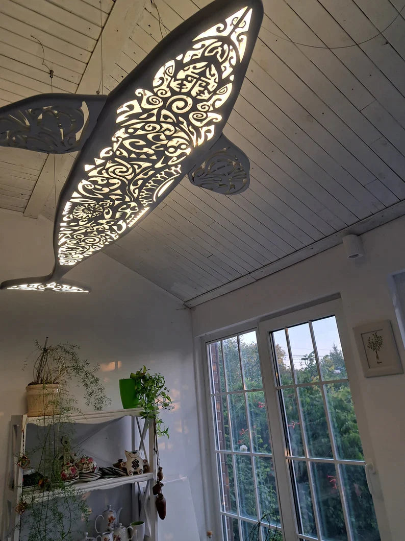 40 inch Handcrafted Unique Orca LED Wall Lamp in Maori Surf Style