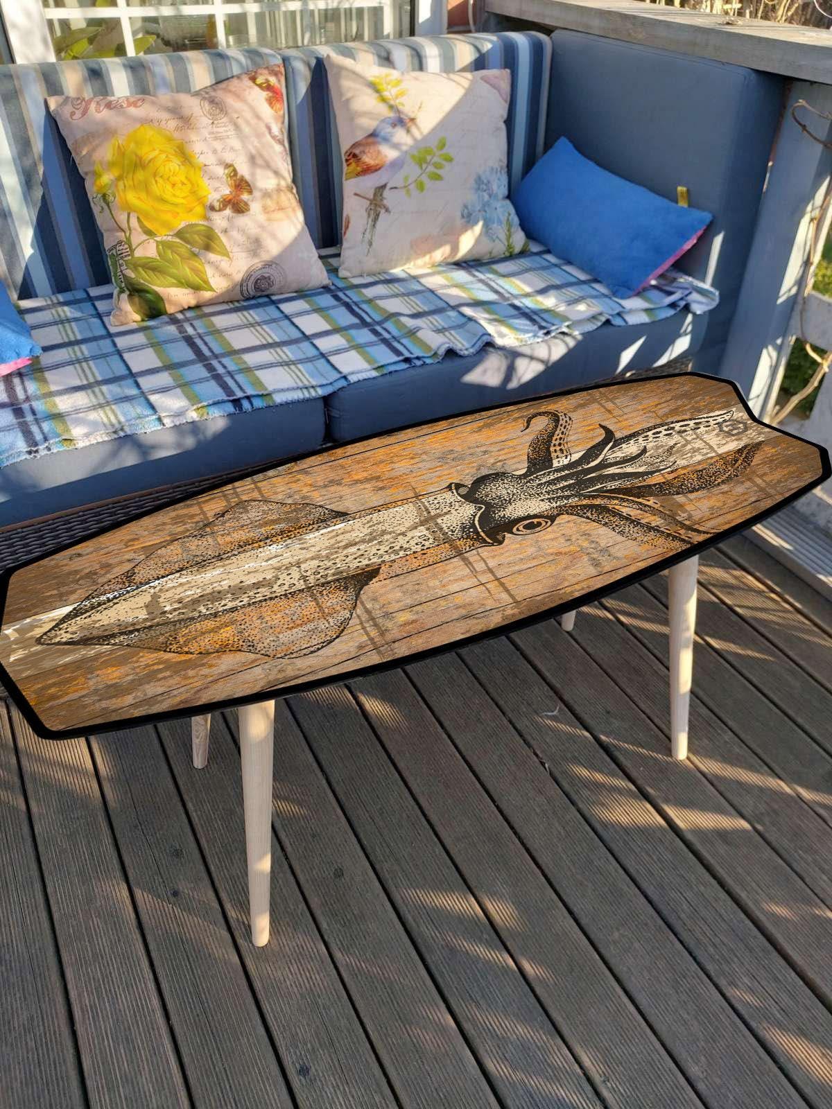 Squid Surfboard Coffee Table: Beach Bar Decor