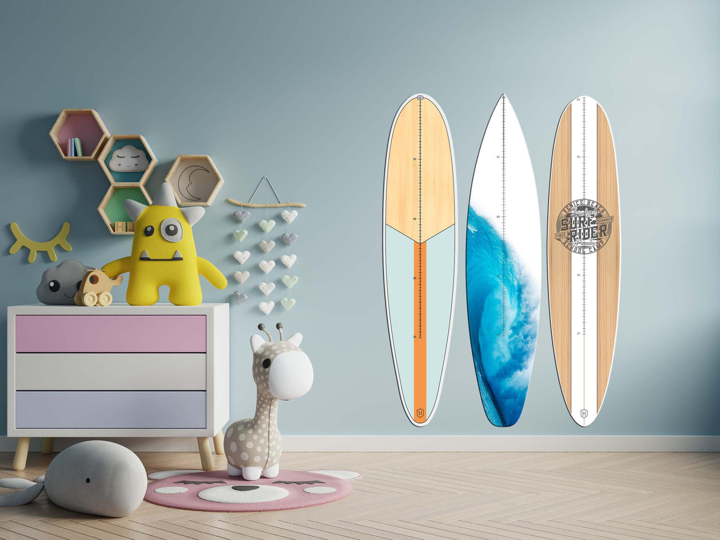 Surfboard Growth Chart: Wooden Kids Height Tracker, Surfing Decor
