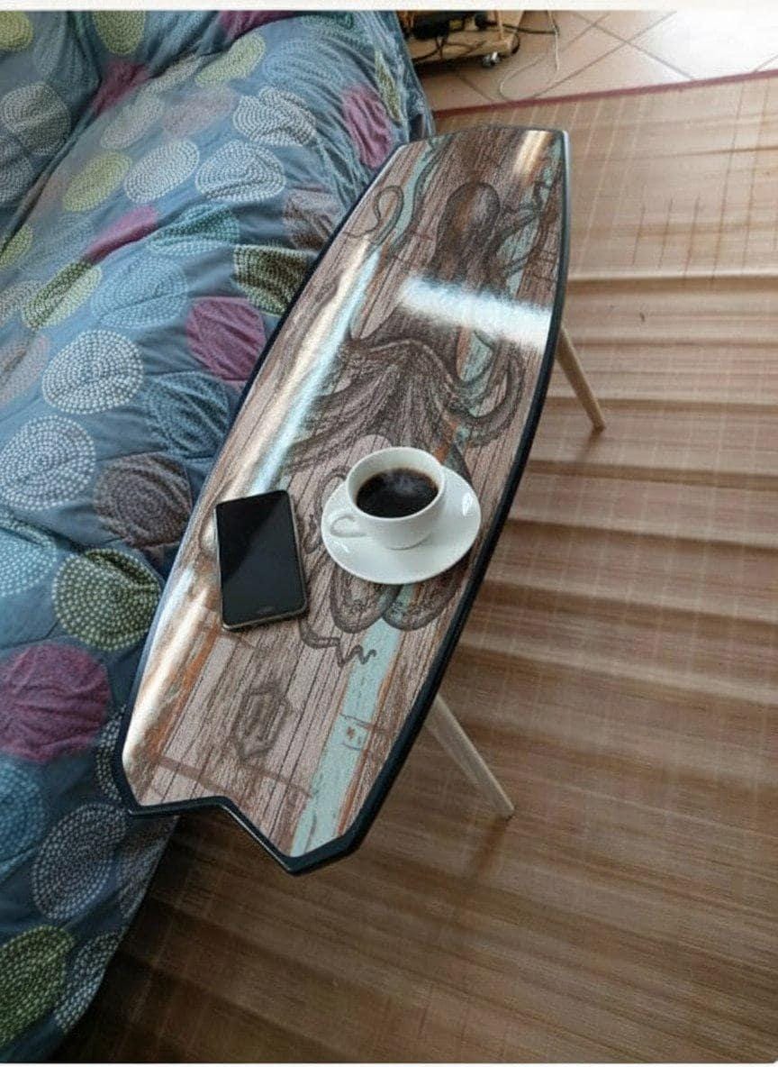 Surfboard Coffee Table – Coastal Beach House Table, Ocean Style Living Room Furniture, Octopus Design