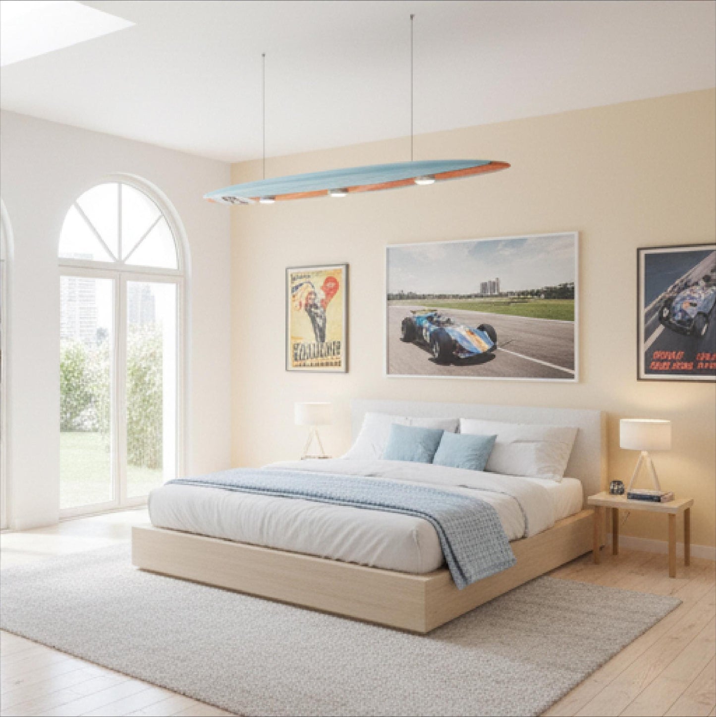 Handcrafted Surfboard LED Ceiling Light: Coastal Game Room Decor