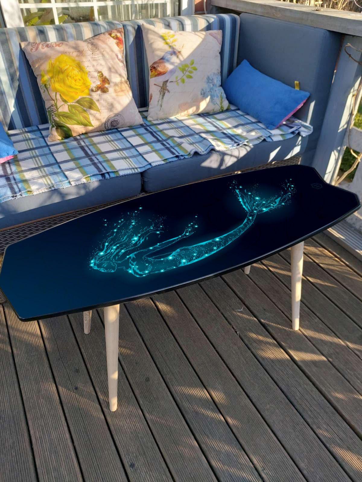 Surfboard surf table with mermaid