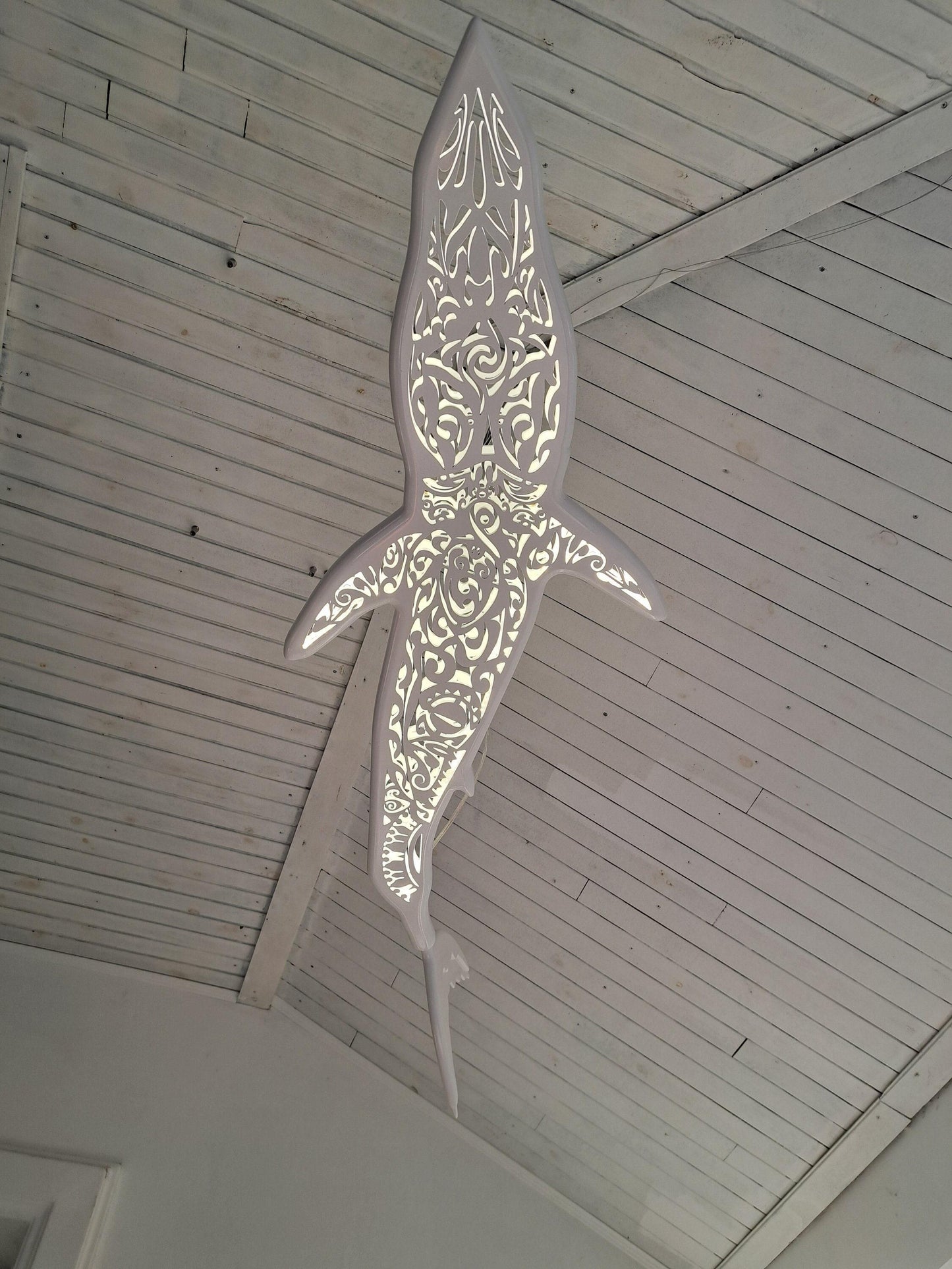 Мako shark ceiling chandelier in Maori surf style