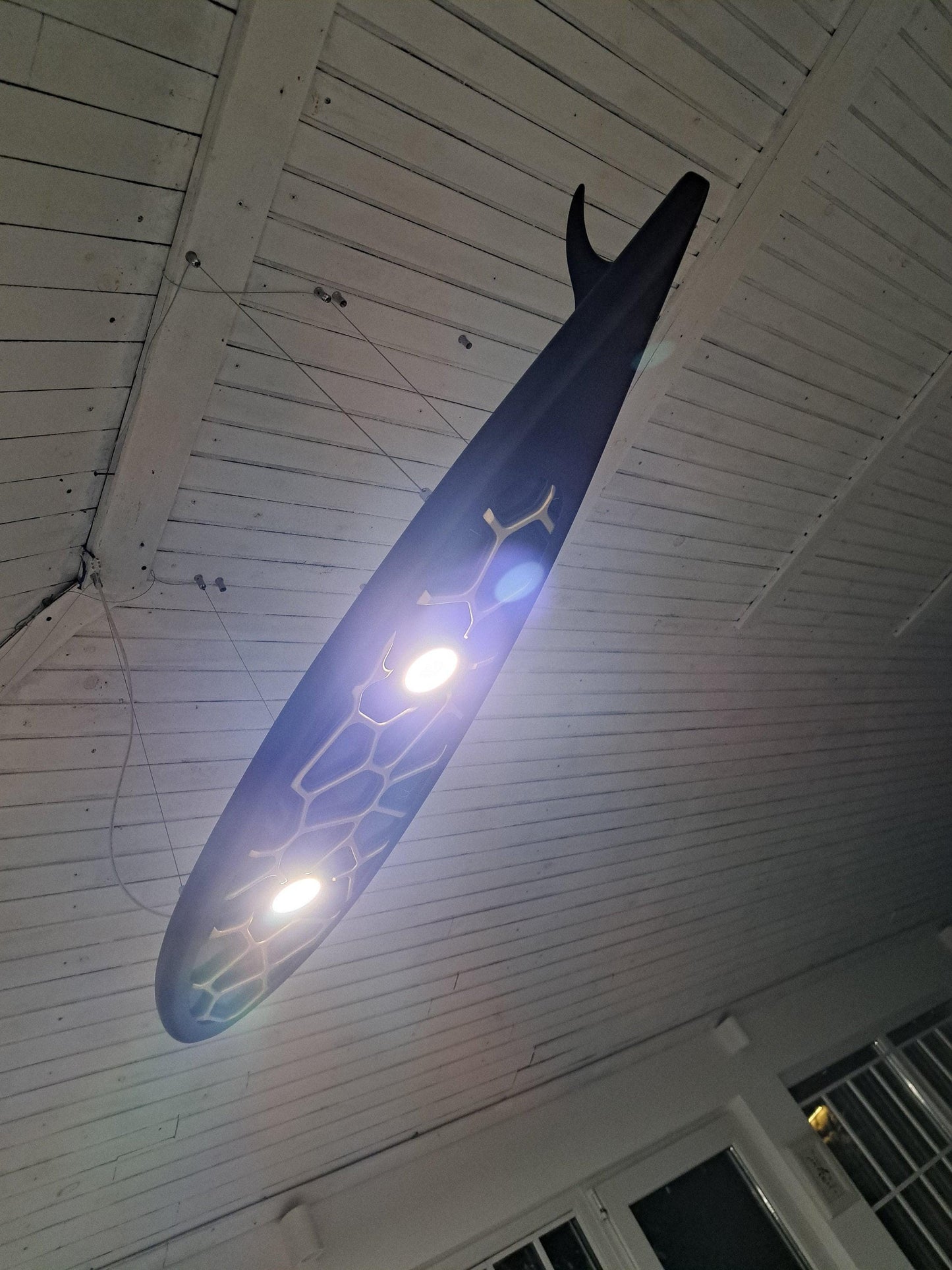 Surfboard shaped ceiling chandelier, a ceiling lamp for billiards