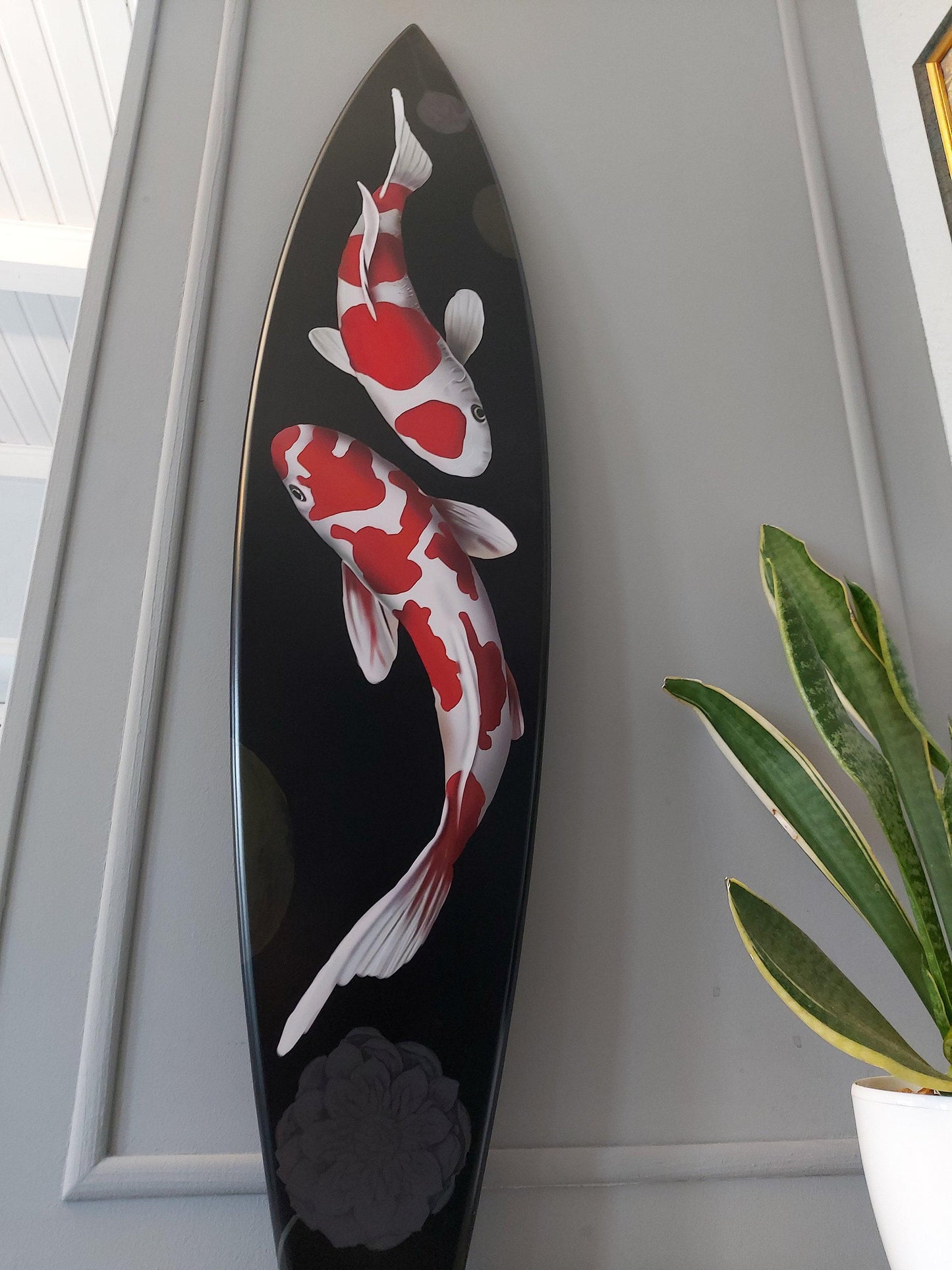 Surfboard wall art with mermaid