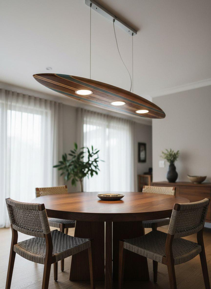 Surfboard Billiard Light – Coastal Beach House Bar Ceiling Lamp