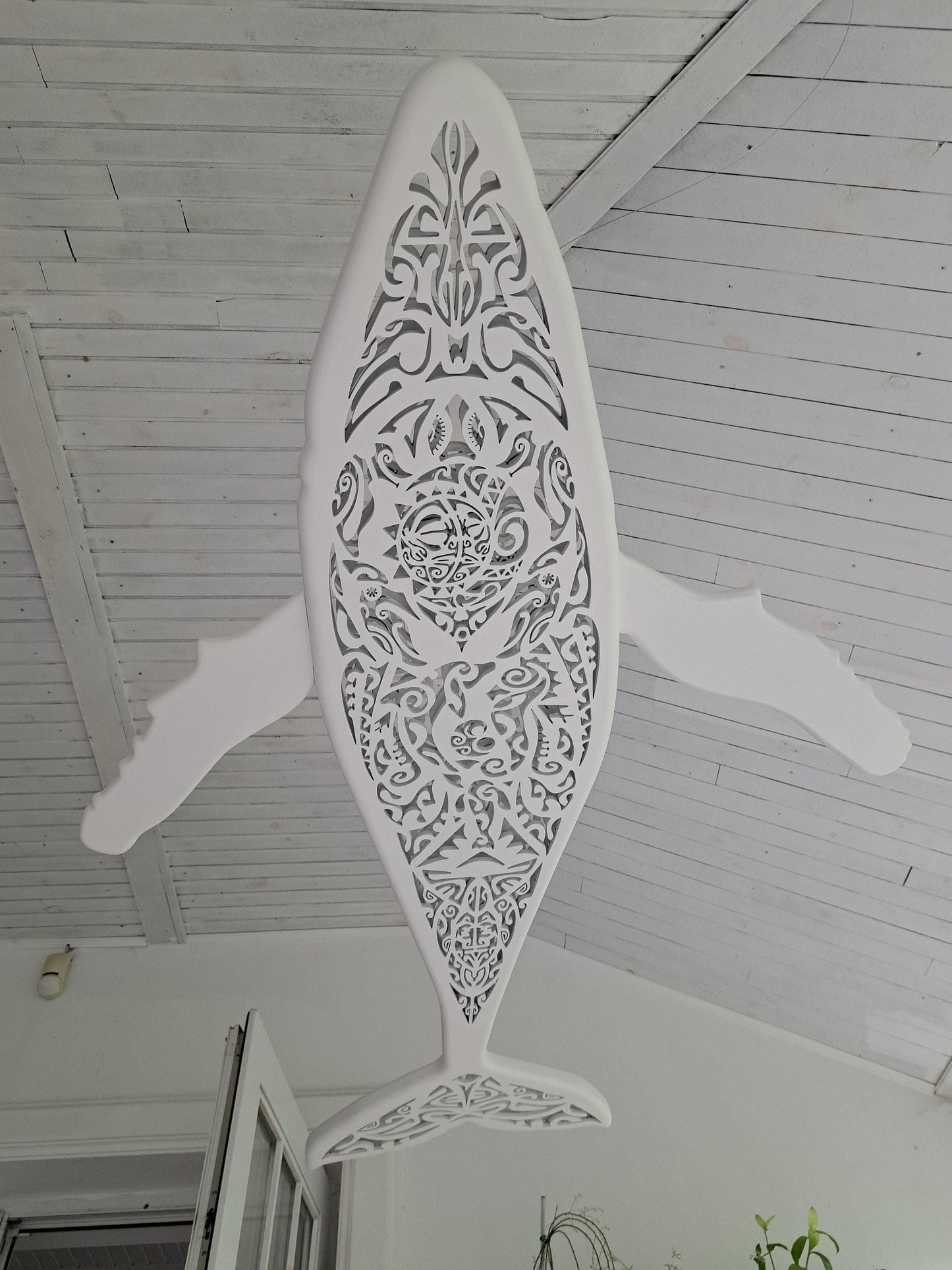 Whale Surfboard Chandelier – Handmade Ocean LED Ceiling Light (40")