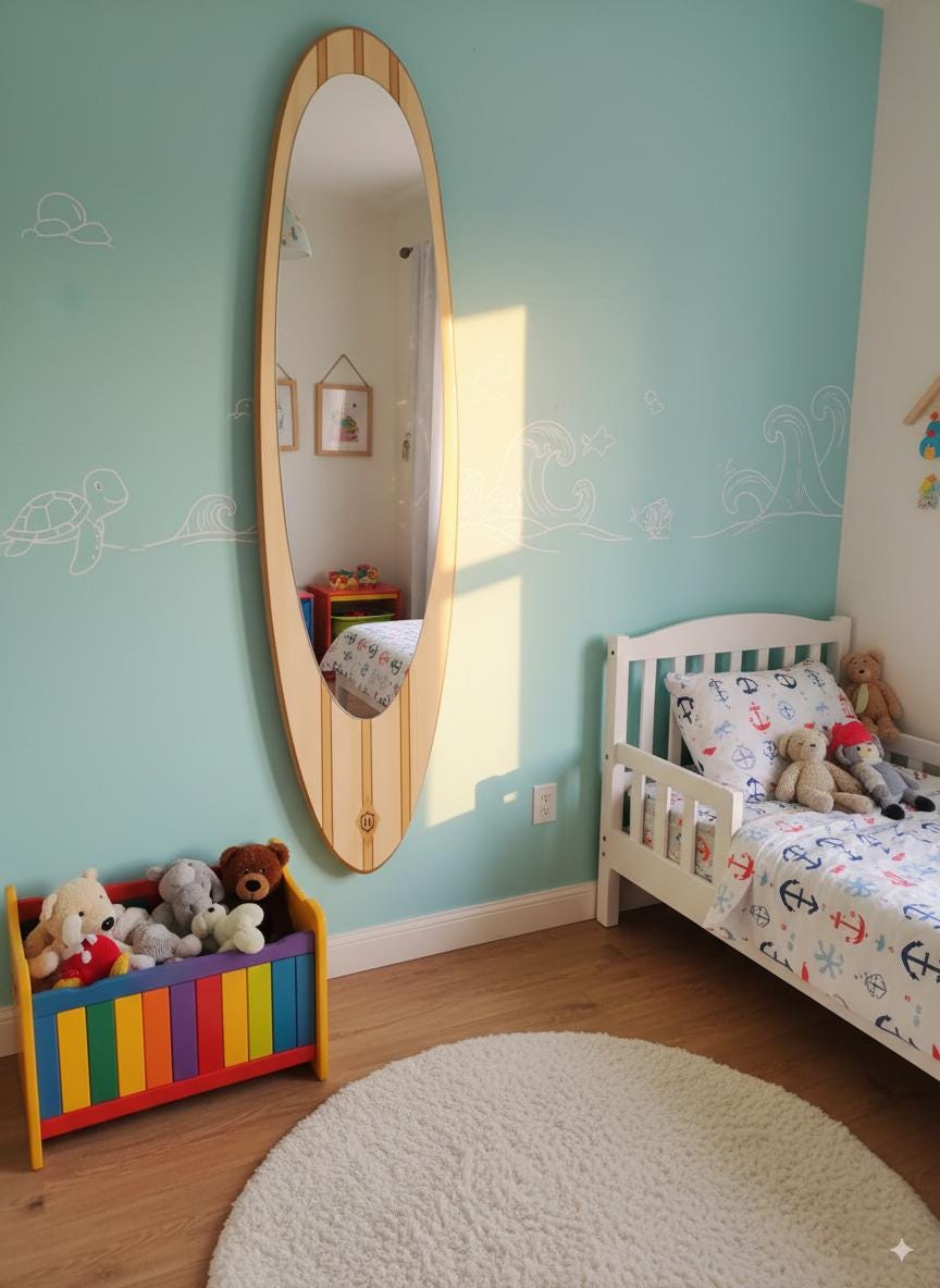 Surfboard Mirror - Coastal Beach House Wall Decor