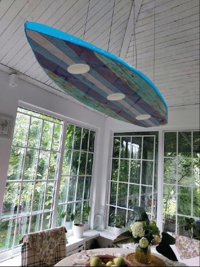 Surfboard shaped ceiling chandelier, Blue Vintage, Pool Billiard Table Light