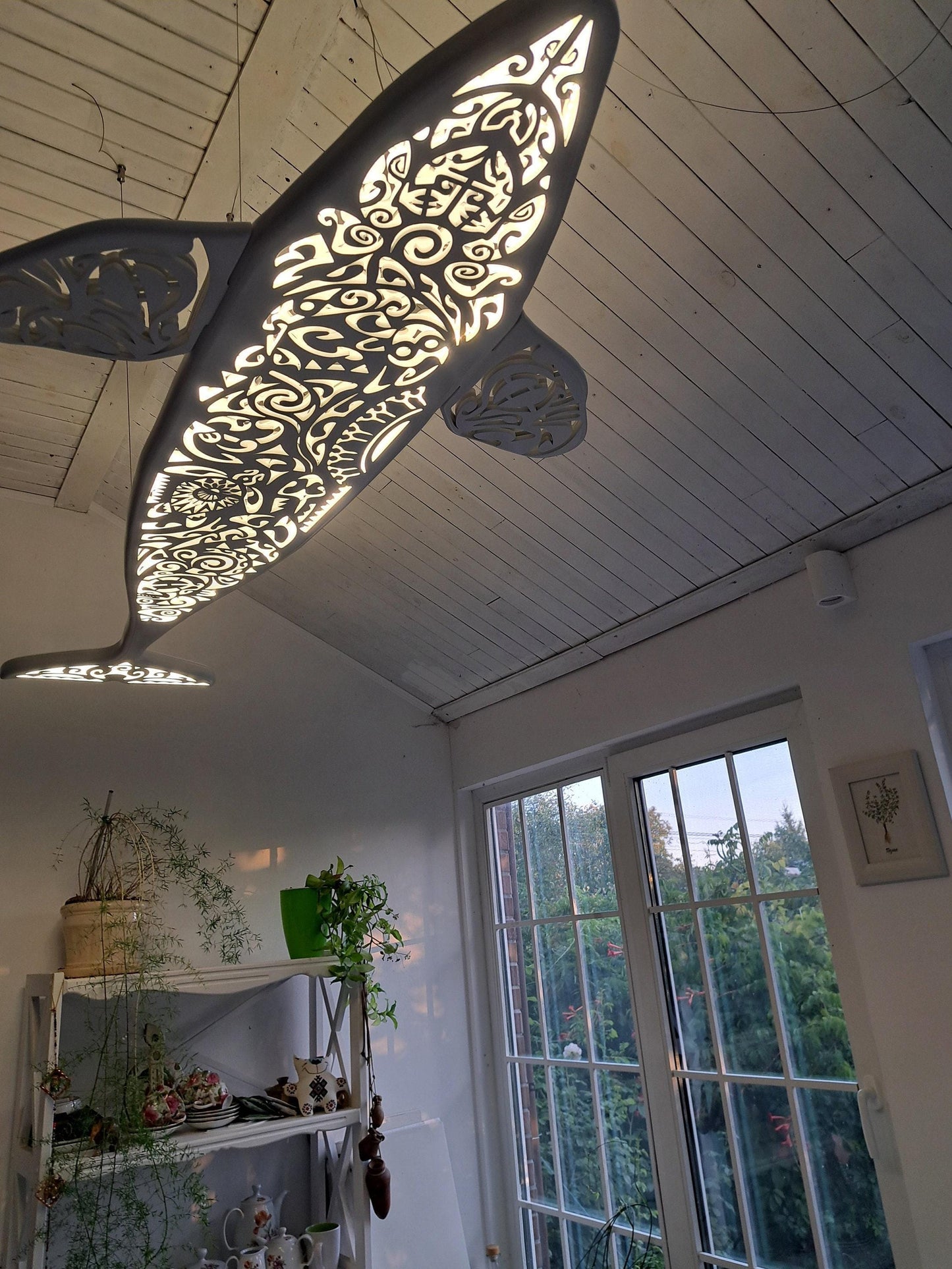40 inches Orca wall hanging light in Maori surf style, killer whale