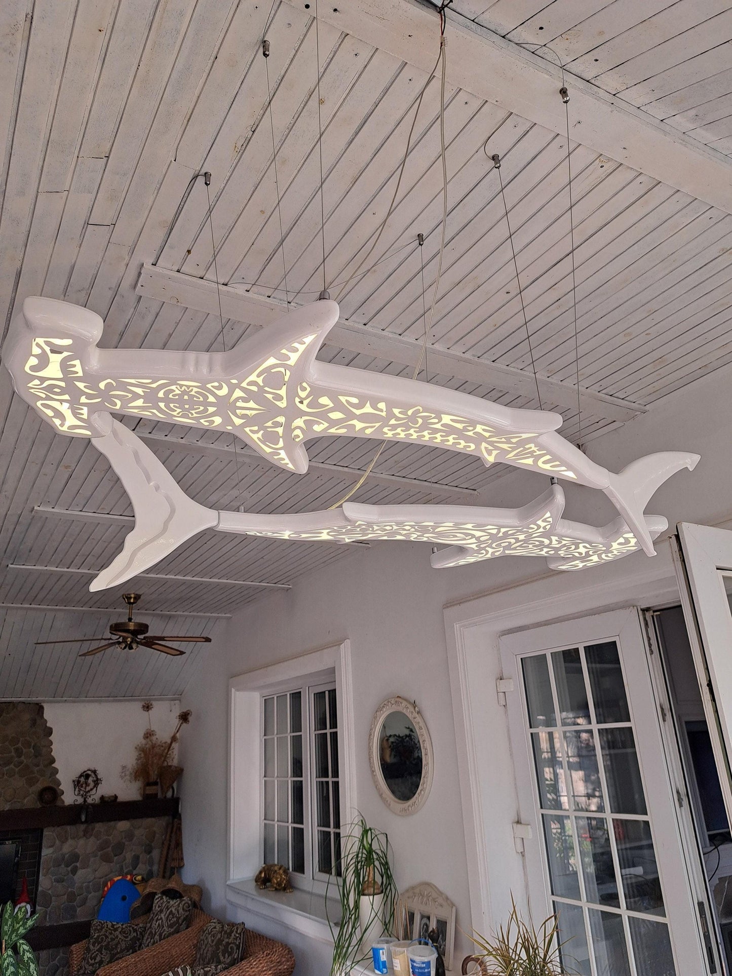 Dancing Sharks LED Ceiling Chandelier – Shark Ocean Statement Light