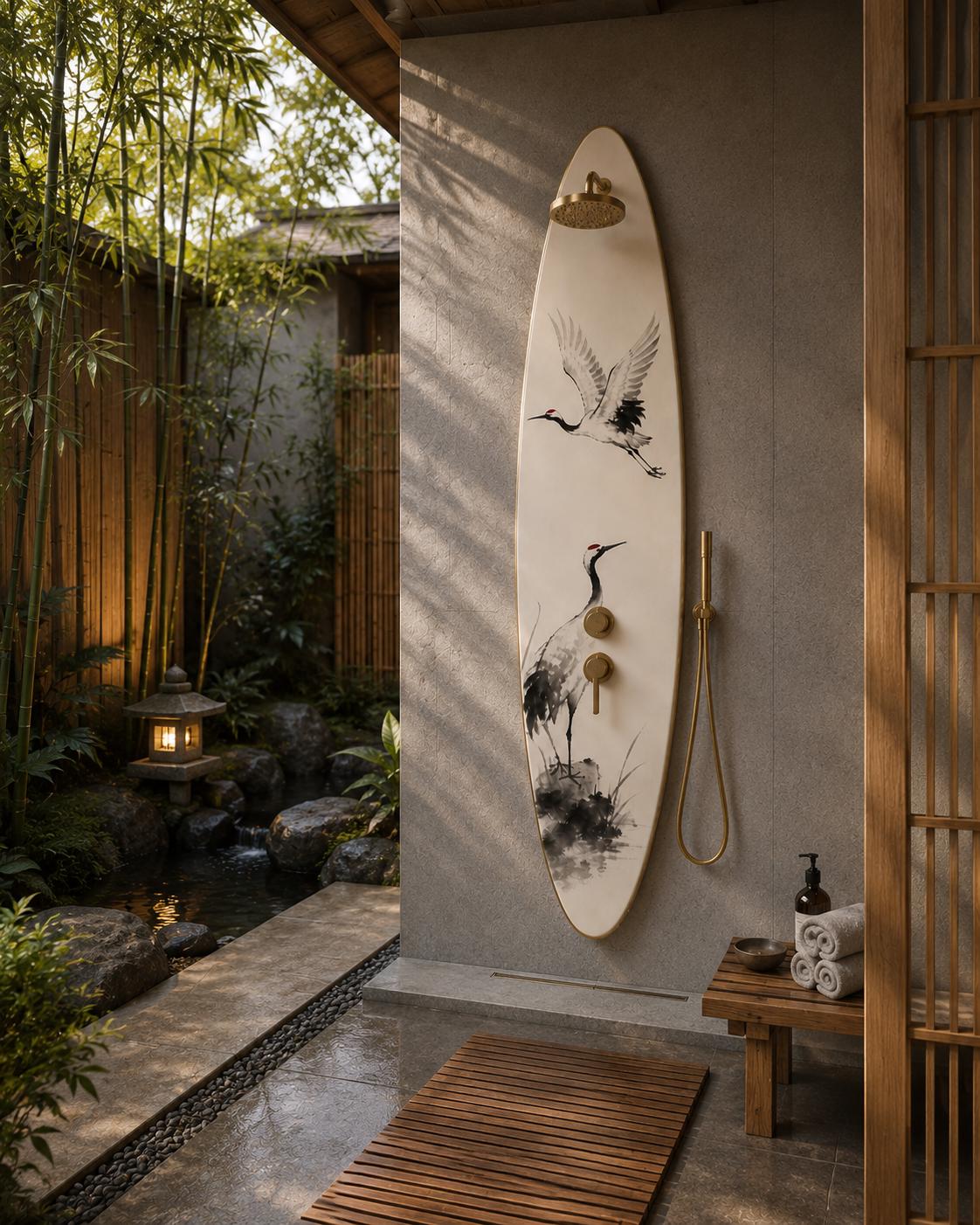 Wave Shower Panel – Japandi Outdoor Shower | Luxury Japanese Bathroom Decor