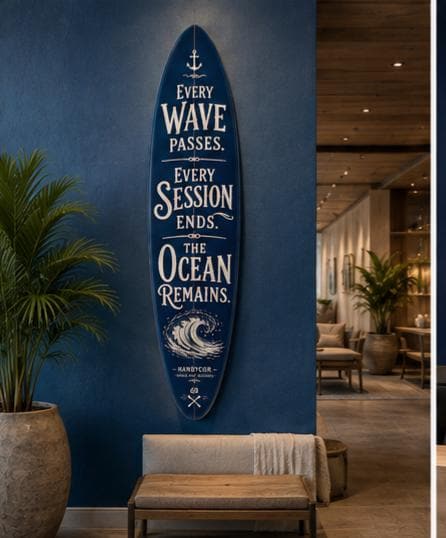 Handcrafted Surfboard Wall Decor – Coastal Beach House Art – Ocean Quote Sign